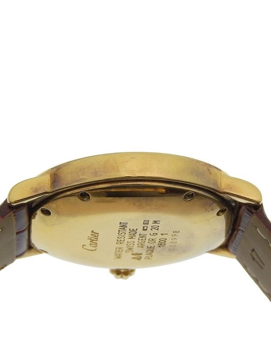 Cartier Must Rondo Gold Plated Leather Quartz Analog Display Ivory Dial Watch